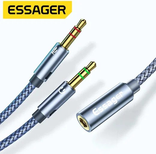 Essager 3.5mm Female naar Dual 3.5mm Male Jack Aux Kabel 25CM Grijs afbeelding 1