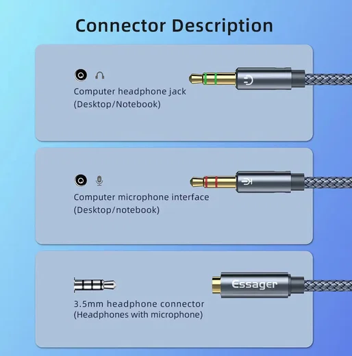 Essager 3.5mm Female naar Dual 3.5mm Male Jack Aux Kabel 25CM Grijs afbeelding 3