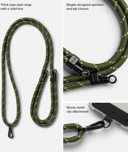Ringke Holder Link Strap - Universeel Verstelbaar Telefoon Koord Zwart afbeelding 8