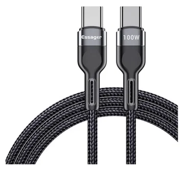Essager Star 100W USB-C Snellaad Kabel PD 5A QC 4.0 0.5M Zwart