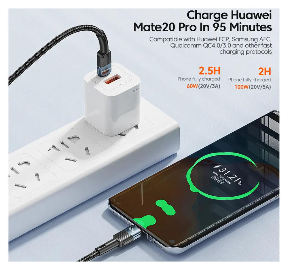 Essager Star 100W USB-C Snellaad Kabel PD 5A QC 4.0 0.5M Zwart afbeelding 5