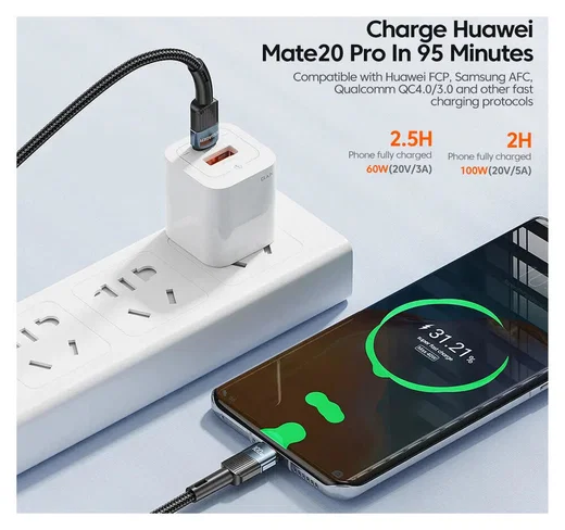 Essager Star 100W USB-C Snellaad Kabel PD 5A QC 4.0 0.5M Zwart afbeelding 5
