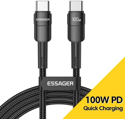 Essager Star 100W USB-C Snellaad Kabel PD 5A QC 4.0 2M Zwart afbeelding 1