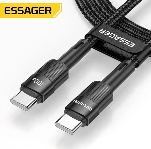 Essager Star 100W USB-C Snellaad Kabel PD 5A QC 4.0 2M Zwart afbeelding 2