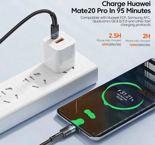 Essager Star 100W USB-C Snellaad Kabel PD 5A QC 4.0 2M Zwart afbeelding 5
