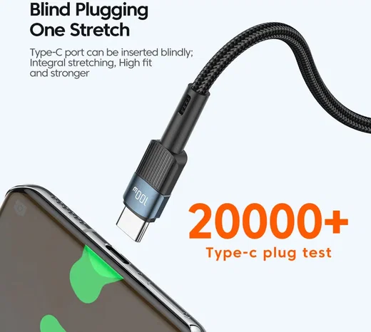 Essager Star 100W USB-C Snellaad Kabel PD 5A QC 4.0 2M Zwart afbeelding 6