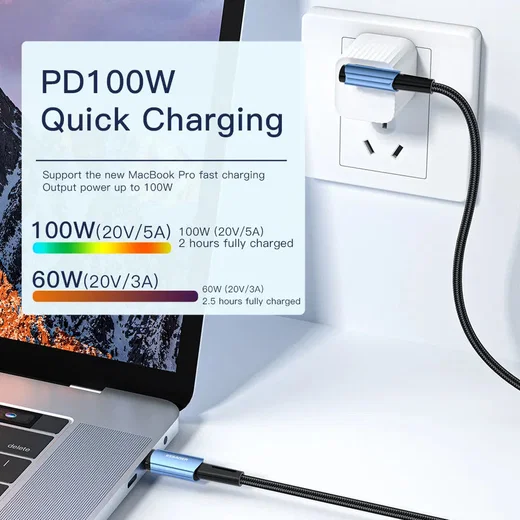 Essager 90° 100W USB-C Snellaad Kabel met Haakse Hoek 5A 1M Zwart afbeelding 2