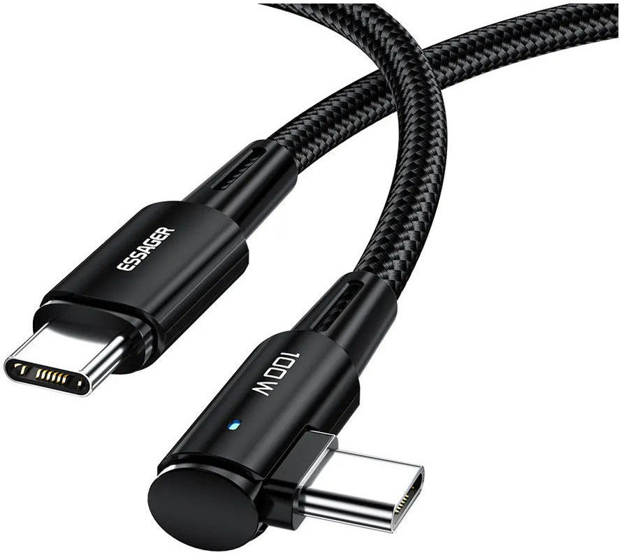 Essager 90° 100W USB-C Snellaad Kabel met Haakse Hoek 5A 1M Zwart afbeelding 1