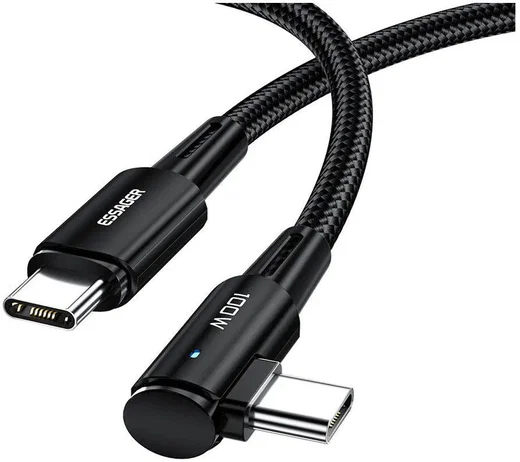 Essager 90° 100W USB-C Snellaad Kabel met Haakse Hoek 5A 1M Zwart afbeelding 1