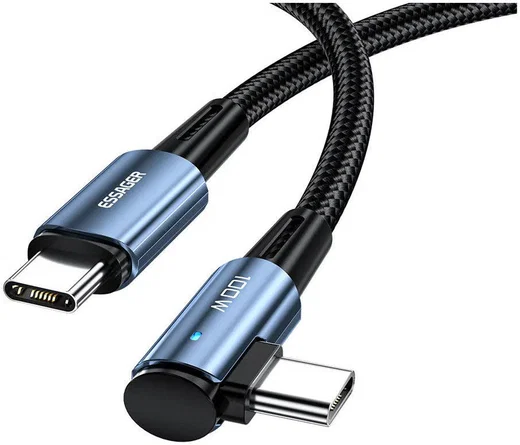 Essager 90° 100W USB-C Snellaad Kabel met Haakse Hoek 5A 1M Blauw afbeelding 1