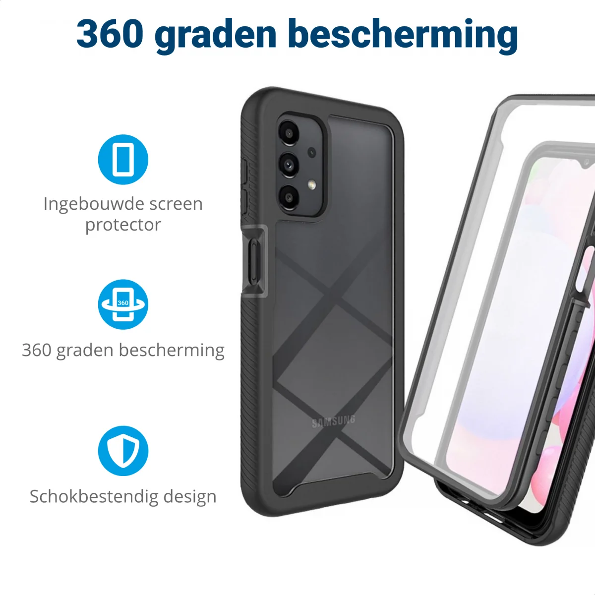 Samsung Galaxy A23 Hoesje Full Protect 360° Cover Hybride Zwart afbeelding 2