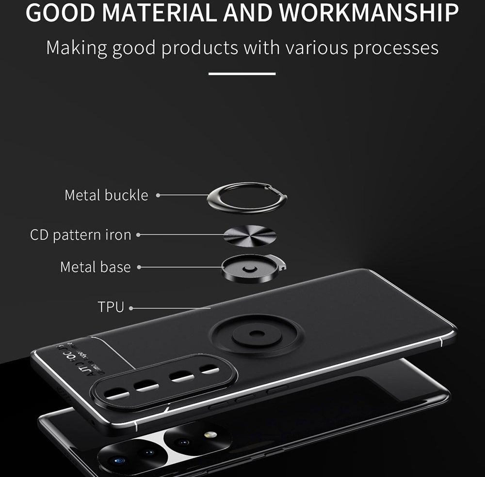 Honor 70 Hoesje met Magnetische Kickstand Ring Zwart afbeelding 2