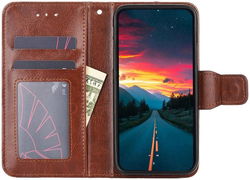 Oppo A57 / A57s / A77 Hoesje Wallet Book Case Kunstleer Bruin afbeelding