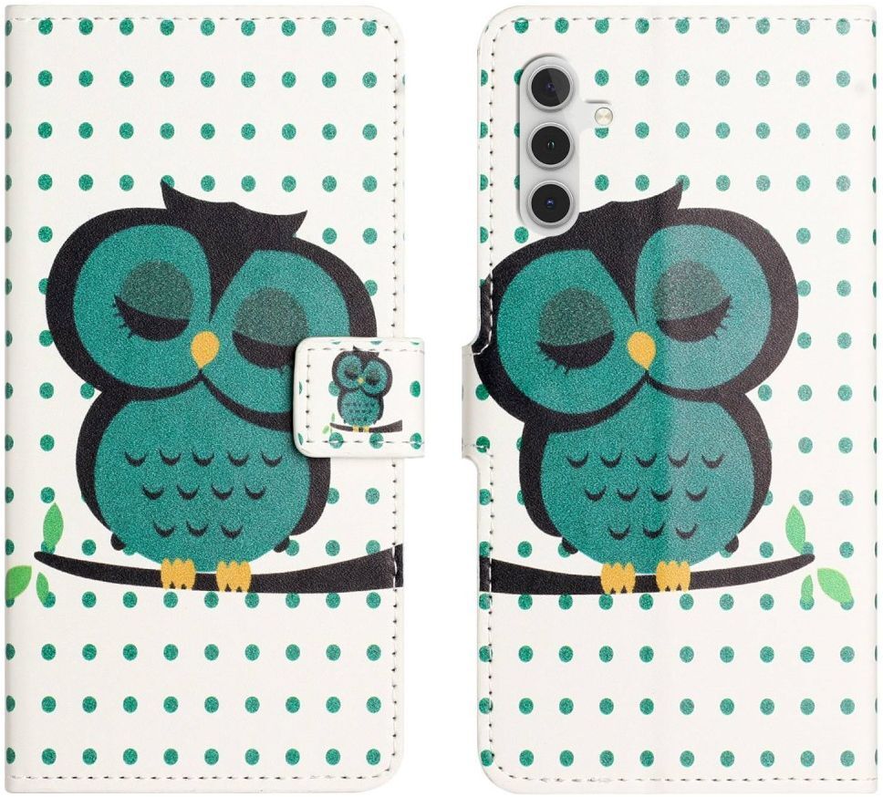 Samsung Galaxy A14 Hoesje Portemonnee Book Case Uilen Print afbeelding 6