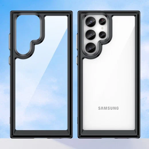 Samsung Galaxy S23 Ultra Hoesje Back Cover Transparant/Zwart afbeelding 2