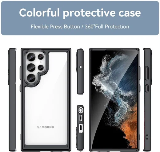 Samsung Galaxy S23 Ultra Hoesje Back Cover Transparant/Zwart afbeelding 8