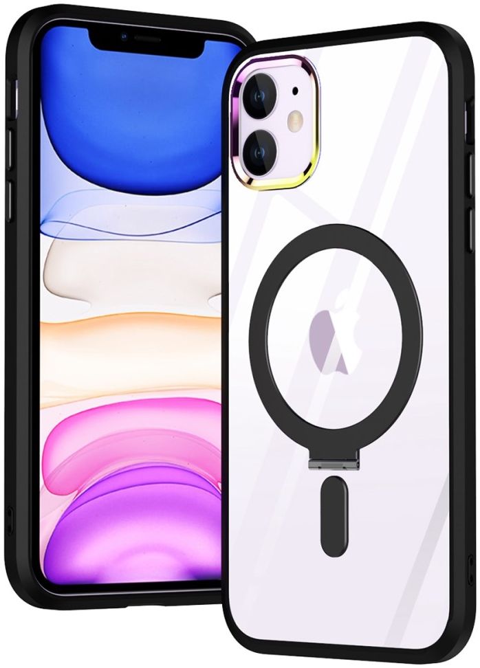 Apple iPhone 11 Hoesje MagSafe Back Cover Kickstand Transparant Zwart afbeelding 1