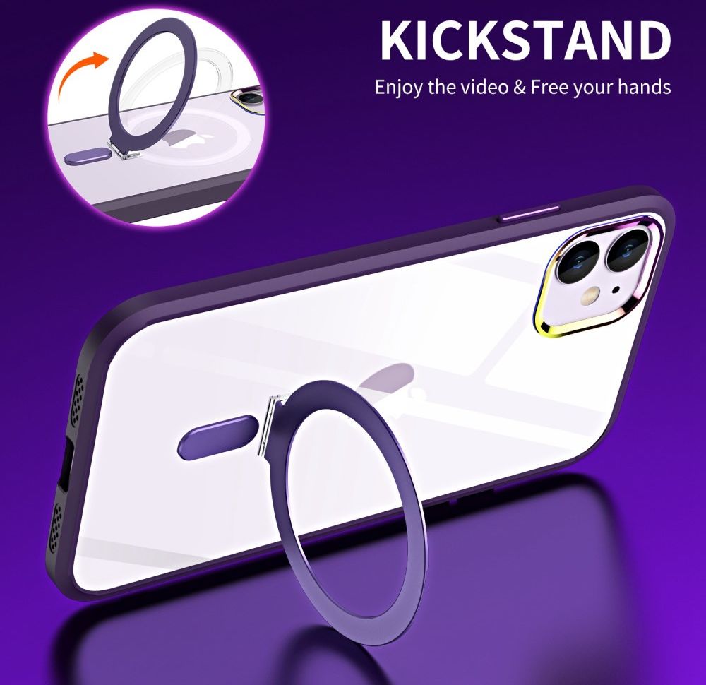 Apple iPhone 11 Hoesje MagSafe Back Cover Kickstand Transparant Zwart afbeelding 2
