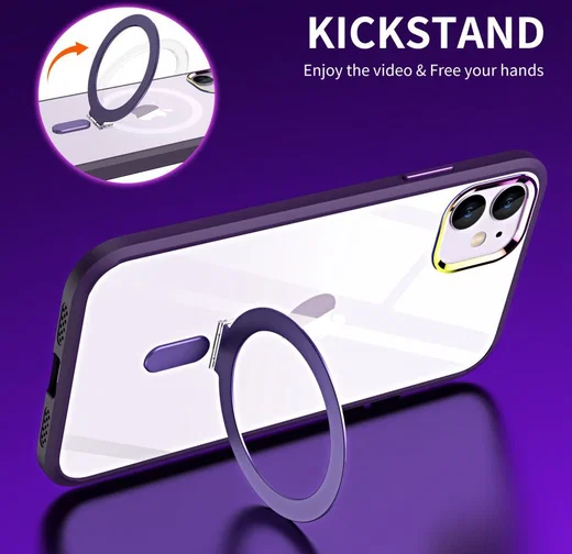 Apple iPhone 11 Hoesje MagSafe Back Cover Kickstand Transparant Zwart afbeelding 2