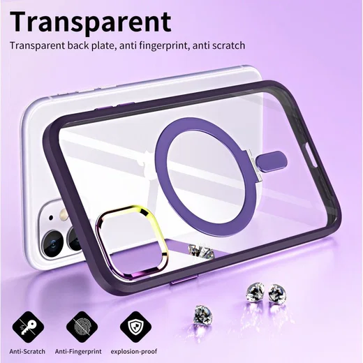 Apple iPhone 11 Hoesje MagSafe Back Cover Kickstand Transparant Zwart afbeelding 3