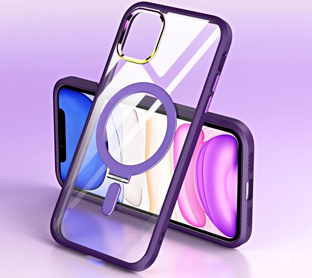 Apple iPhone 11 Hoesje MagSafe Back Cover Kickstand Transparant Zwart afbeelding 7