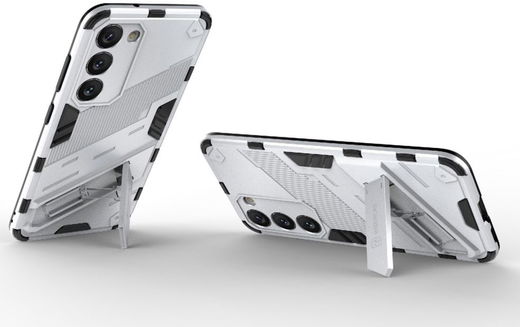 Samsung Galaxy S23 Plus Hoesje Shockproof Kickstand Back Cover Wit afbeelding 3