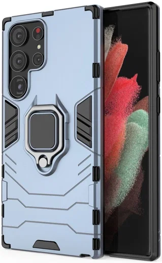 Samsung Galaxy S23 Ultra Hoesje Magnetische Kickstand Ring Blauw afbeelding 1