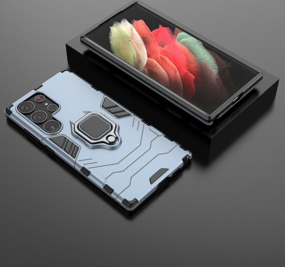 Samsung Galaxy S23 Ultra Hoesje Magnetische Kickstand Ring Blauw afbeelding 4