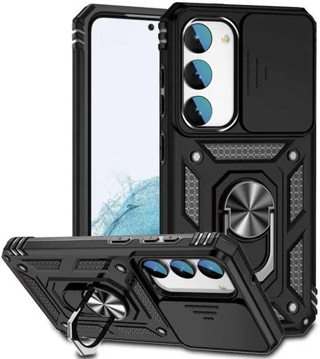 Samsung Galaxy S23 Hoesje met Camera Slider en Kickstand Ring Zwart afbeelding 1