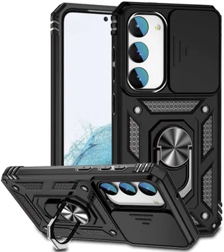 Samsung Galaxy S23 Hoesje met Camera Slider en Kickstand Ring Zwart