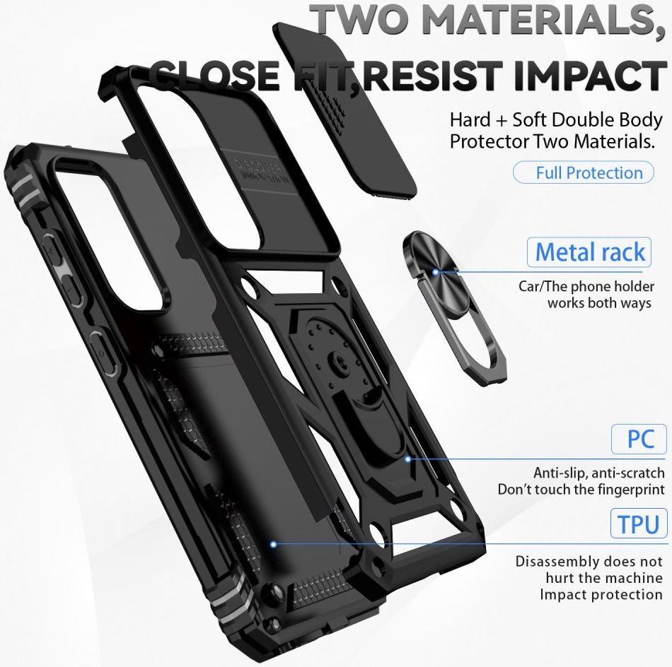 Samsung Galaxy S23 Hoesje met Camera Slider en Kickstand Ring Zwart afbeelding 9