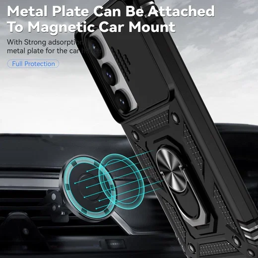 Samsung Galaxy S23 Hoesje met Camera Slider en Kickstand Ring Zwart afbeelding 5