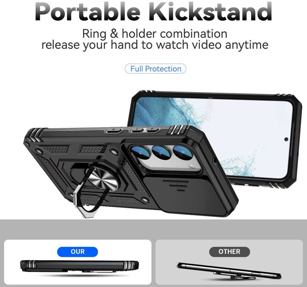 Samsung Galaxy S23 Hoesje met Camera Slider en Kickstand Ring Zwart afbeelding 6
