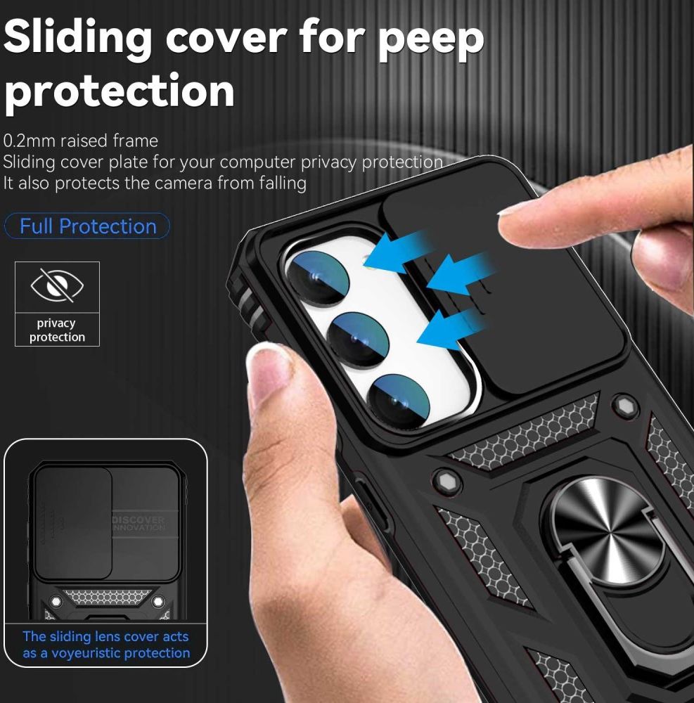 Samsung Galaxy S23 Hoesje met Camera Slider en Kickstand Ring Zwart afbeelding 3