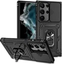 Samsung Galaxy S23 Ultra Hoesje Camera Slider en Kickstand Ring Zwart