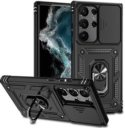 Samsung Galaxy S23 Ultra Hoesje Camera Slider en Kickstand Ring Zwart afbeelding