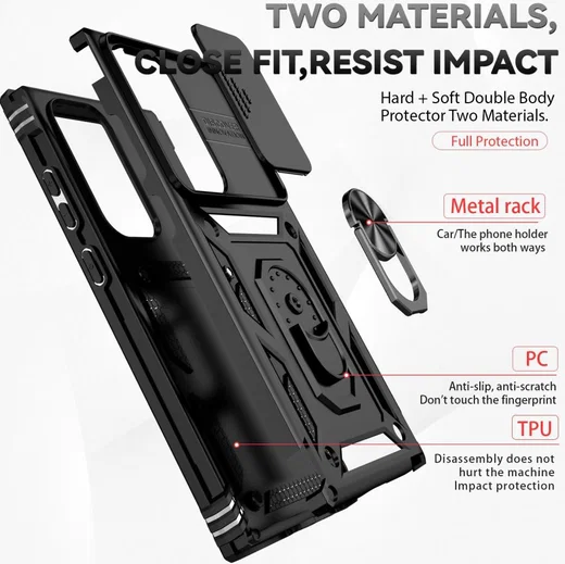 Samsung Galaxy S23 Ultra Hoesje Camera Slider en Kickstand Ring Zwart afbeelding 8