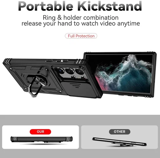 Samsung Galaxy S23 Ultra Hoesje Camera Slider en Kickstand Ring Zwart afbeelding 6
