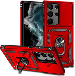 Samsung Galaxy S23 Ultra Hoesje Camera Slider en Kickstand Ring Rood afbeelding