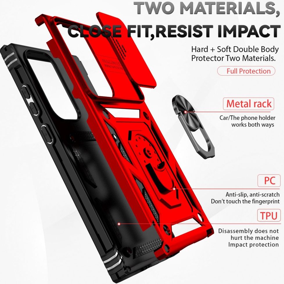 Samsung Galaxy S23 Ultra Hoesje Camera Slider en Kickstand Ring Rood afbeelding 8