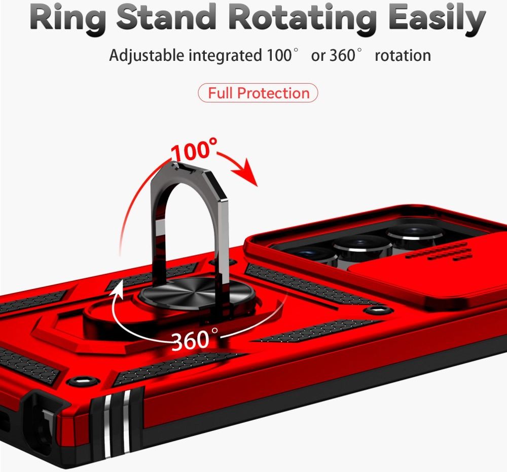 Samsung Galaxy S23 Ultra Hoesje Camera Slider en Kickstand Ring Rood afbeelding 9