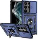 Samsung Galaxy S23 Ultra Hoesje Camera Slider en Kickstand Ring Blauw