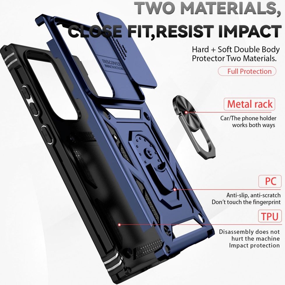 Samsung Galaxy S23 Ultra Hoesje Camera Slider en Kickstand Ring Blauw afbeelding 7