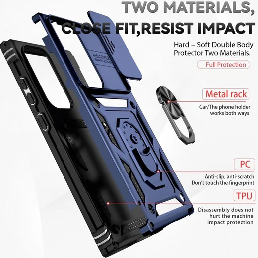 Samsung Galaxy S23 Ultra Hoesje Camera Slider en Kickstand Ring Blauw afbeelding 7
