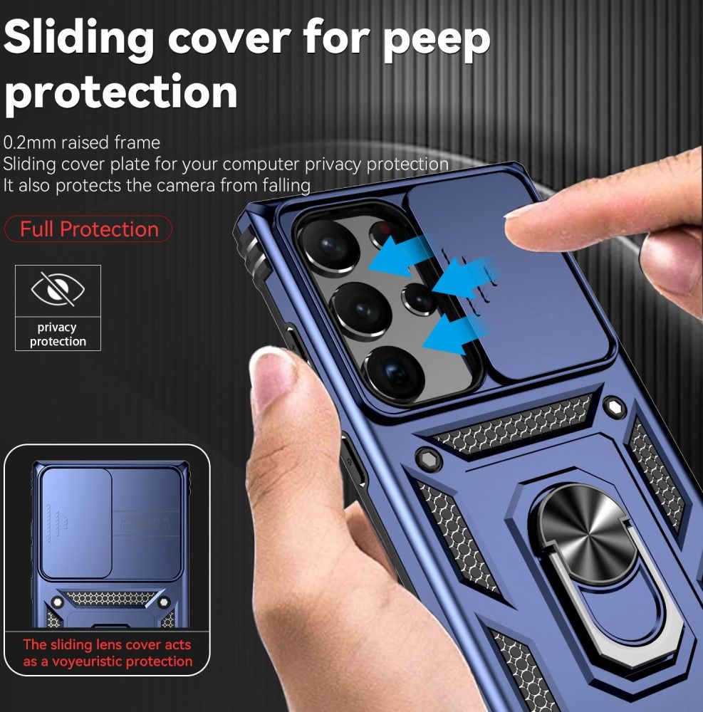 Samsung Galaxy S23 Ultra Hoesje Camera Slider en Kickstand Ring Blauw afbeelding 3
