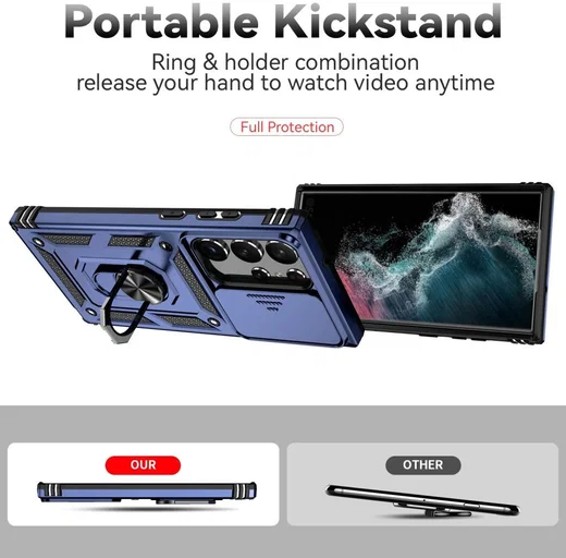 Samsung Galaxy S23 Ultra Hoesje Camera Slider en Kickstand Ring Blauw afbeelding 9