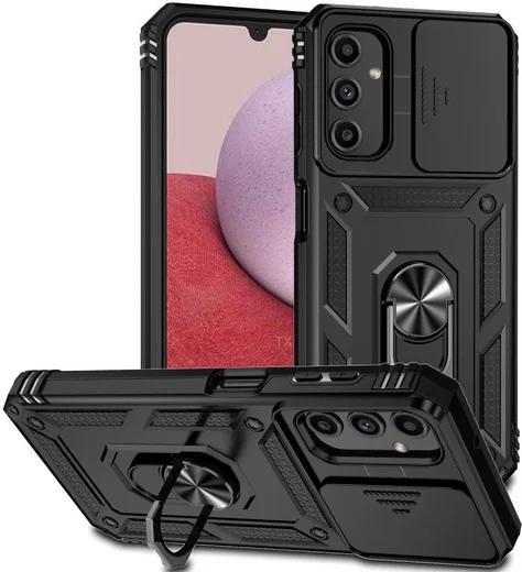 Samsung Galaxy A14 Hoesje met Magnetische Kickstand Ring Zwart afbeelding 1
