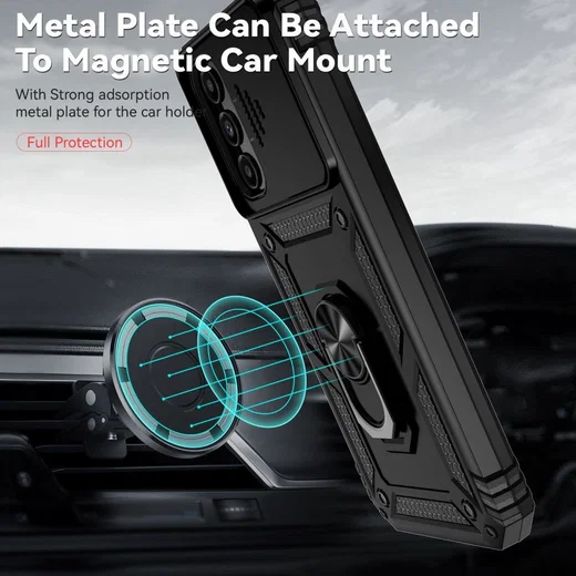 Samsung Galaxy A14 Hoesje met Magnetische Kickstand Ring Zwart afbeelding 4