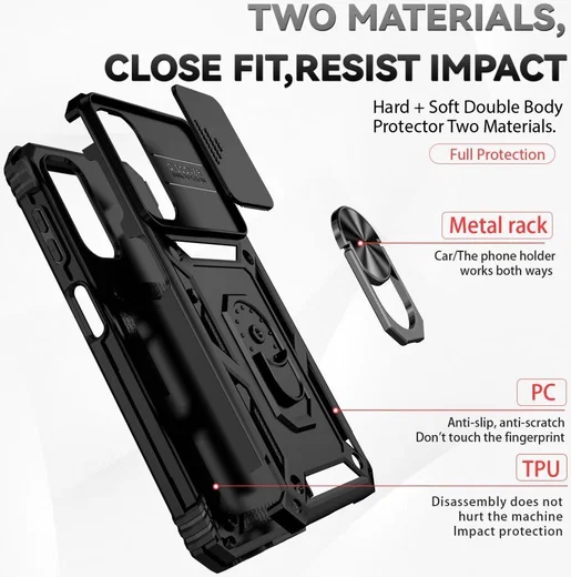 Samsung Galaxy A14 Hoesje met Magnetische Kickstand Ring Zwart afbeelding 5