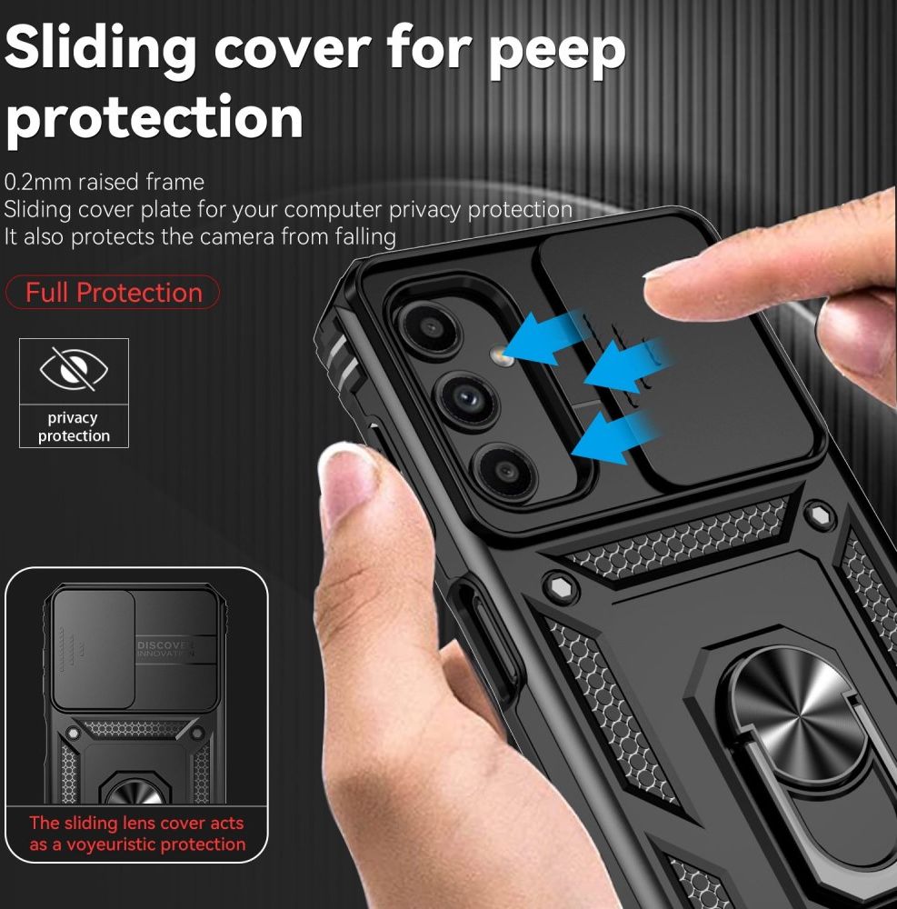 Samsung Galaxy A14 Hoesje met Magnetische Kickstand Ring Zwart afbeelding 9